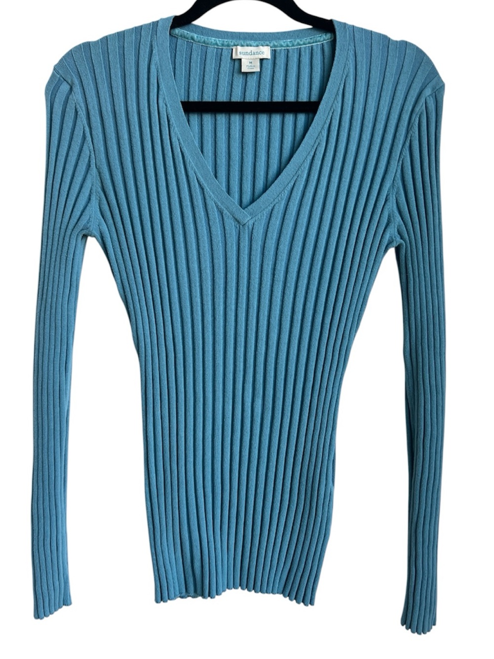 Sundance Blue Ribbed V neck pullover sweater